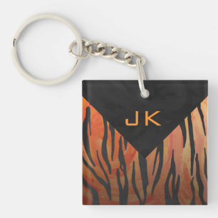 Monogram Tiger Hot Orange and Black Print Pattern Key Ring