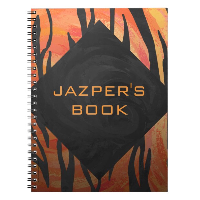 Monogram Tiger Hot Orange and Black Print Pattern Spiral Notebook (Front)
