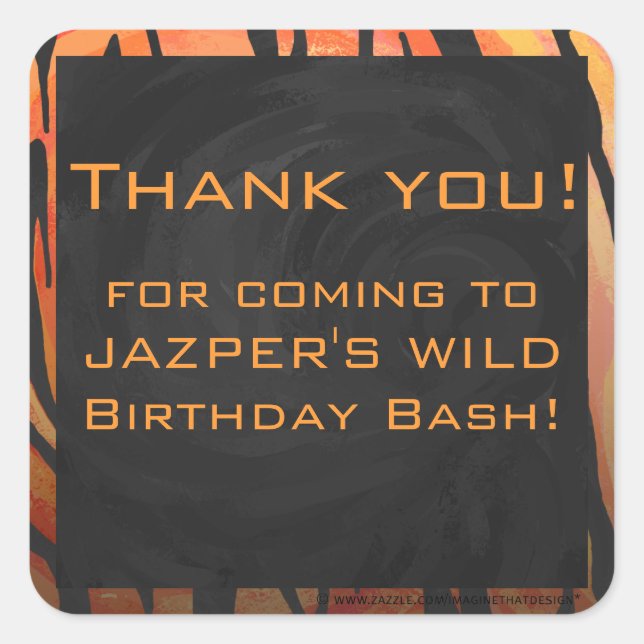 Monogram Tiger Hot Orange and Black Print Pattern Square Sticker (Front)