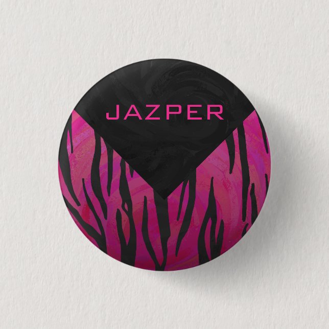 Monogram Tiger Hot Pink and Black Print Pattern 3 Cm Round Badge (Front)