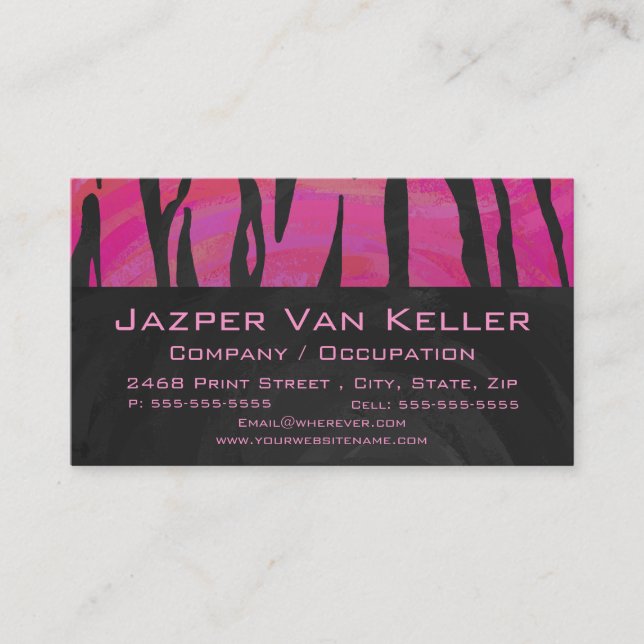 Monogram Tiger Hot Pink and Black Print Pattern Business Card (Front)