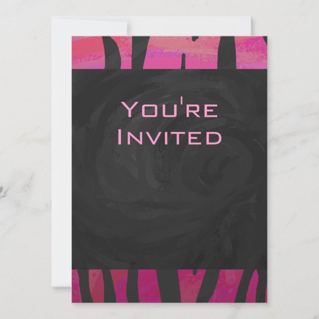 Monogram Tiger Hot Pink and Black Print Pattern Invitation (Front)