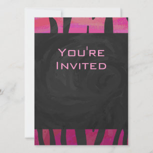 Monogram Tiger Hot Pink and Black Print Pattern Invitation