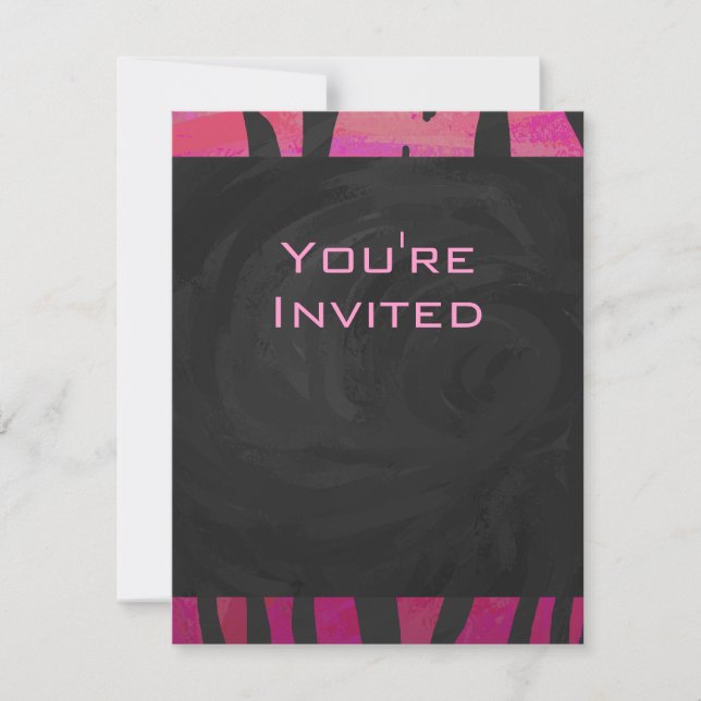 Monogram Tiger Hot Pink and Black Print Pattern Invitation (Front)