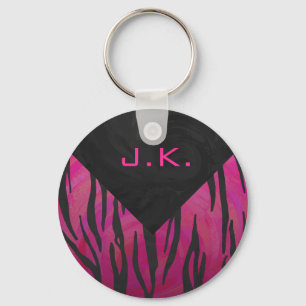 Monogram Tiger Hot Pink and Black Print Pattern Key Ring