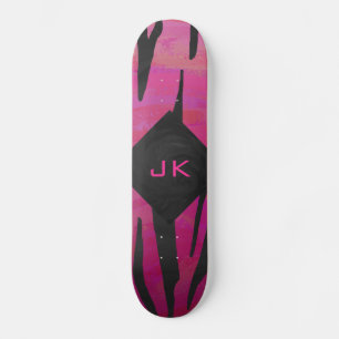 Monogram Tiger Hot Pink and Black Print Pattern Skateboard