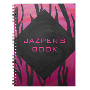 Monogram Tiger Hot Pink and Black Print Pattern Spiral Notebook