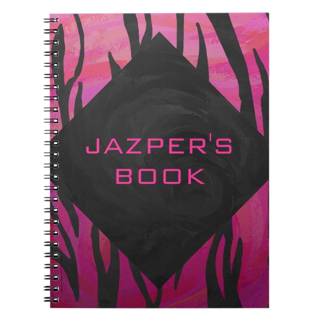 Monogram Tiger Hot Pink and Black Print Pattern Spiral Notebook (Front)