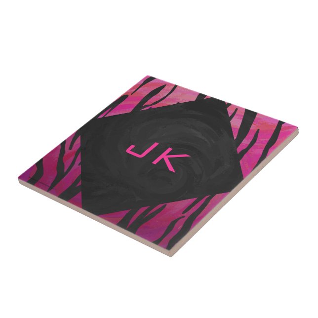 Monogram Tiger Hot Pink and Black Print Pattern Tile (Side)
