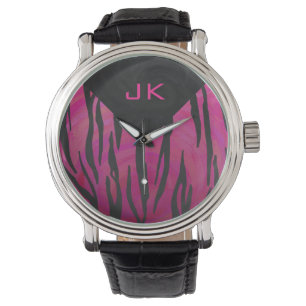 Monogram Tiger Hot Pink and Black Print Pattern Watch