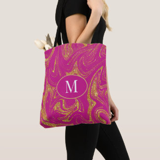 Monogram Tote Bag Gold Glitter Violet Background