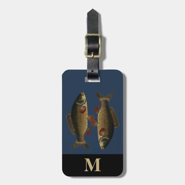 Monogram Travel Grey Green Carp Fish Luggage Tag (Front Vertical)