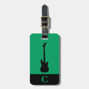 Monogram Travel Music Electric Bass Guitar Green Luggage Tag
