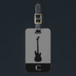 Monogram Travel Music Electric Bass Guitar Grey Luggage Tag<br><div class="desc">Luggage tag with a black electric bass guitar on a medium grey background, monogram initial(s)/name on a black stripe monogram frame, name, and address information on a medium grey background. Personalise with your monogram initial(s)/name, name, and address information using the easy templates. Font colour, font style, font size, and medium...</div>