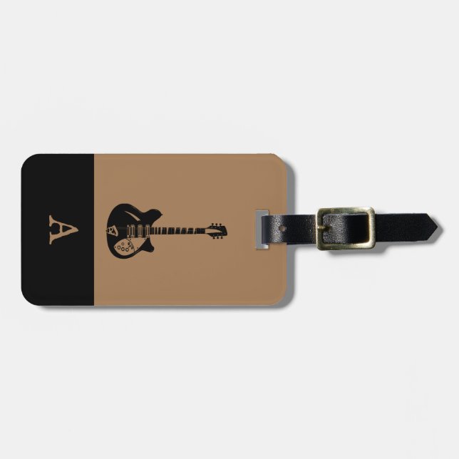Monogram Travel Music Electric Bass Guitar Luggage Tag (Front Horizontal)