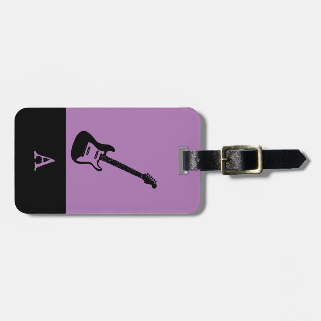 Monogram Travel Music Electric Bass Guitar Luggage Tag (Front Horizontal)