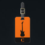 Monogram Travel Music Electric Bass Guitar Orange Luggage Tag<br><div class="desc">Luggage tag with a black electric bass guitar on an orange background, monogram initial(s)/name on a black stripe monogram frame, name, and address information on an orange background. Personalise with your monogram initial(s)/name, name, and address information using the easy templates. Font colour, font style, font size, and orange background colour...</div>