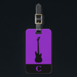 Monogram Travel Music Electric Bass Guitar Purple Luggage Tag<br><div class="desc">Luggage tag with a black electric bass guitar on a purple background, monogram initial(s)/name on a black stripe monogram frame, name, and address information on a purple background. Personalise with your monogram initial(s)/name, name, and address information using the easy templates. Font colour, font style, font size, and purple background colour...</div>