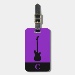 Monogram Travel Music Electric Bass Guitar Purple Luggage Tag