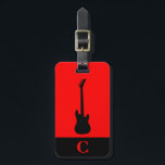 Monogram Travel Music Electric Bass Guitar Red Luggage Tag<br><div class="desc">Luggage tag with a black electric bass guitar on a red background, monogram initial(s)/name on a black stripe monogram frame, name, and address information on a red background. Personalise with your monogram initial(s)/name, name, and address information using the easy templates. Font colour, font style, font size, and red background colour...</div>