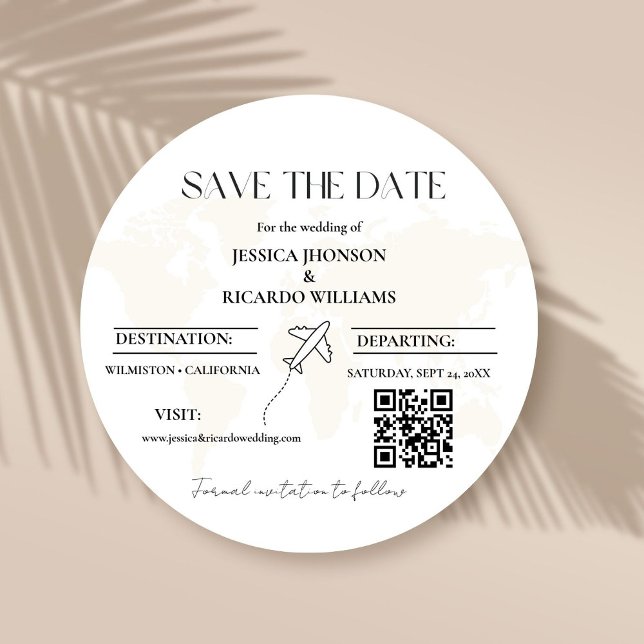 Monogram travel wedding theme save the date round invitation (Creator Uploaded)