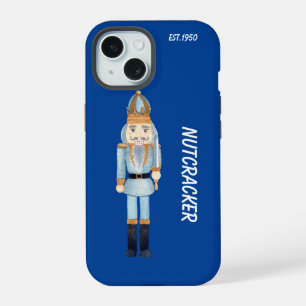 Monogram trendy cartoon nutcracker navy blue iPhone 15 case