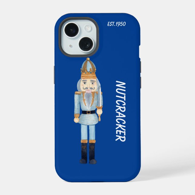 Monogram trendy cartoon nutcracker navy blue iPhone 15 case (Back)