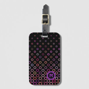 Monogram Trendy Colourful Circles on Black Luggage Tag