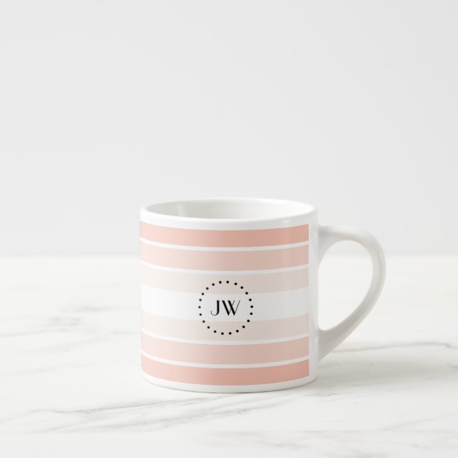 Monogram Trendy Coral Pink Pastel Espresso Mug (Right)