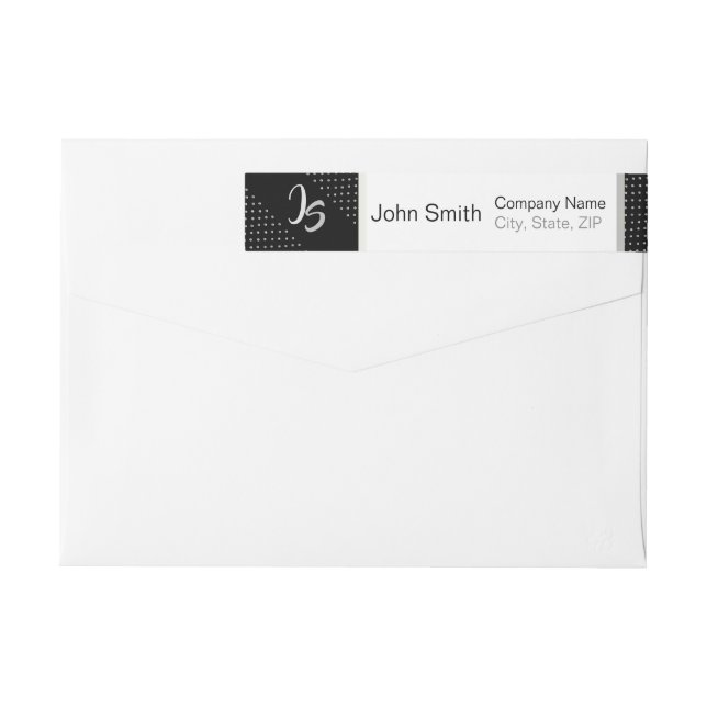 Monogram Trendy Geometric Black Pattern Wrap Around Label (Back)