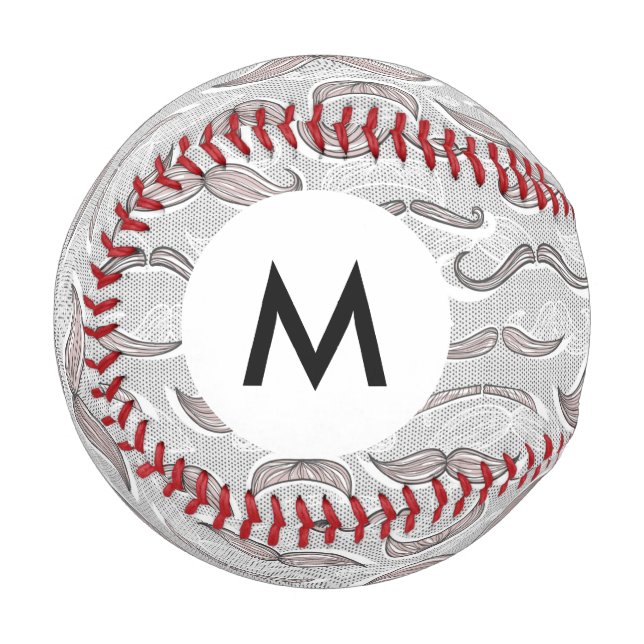 Monogram Trendy Moustache Pattern Baseball (Front Left)