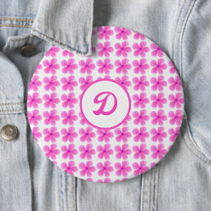 monogram trendy retro pink vintage floral initial 6 cm round badge