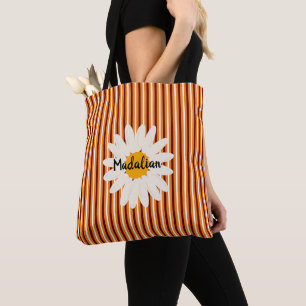 Monogram trendy retro scandinavian striped pattern tote bag