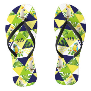 Monogram Trendy Tropical Cockatoo Parrot Floral Jandals