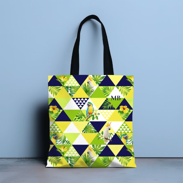 Monogram Trendy Tropical Cockatoo Parrot Floral Tote Bag (Creator Uploaded)