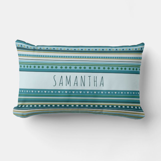Monogram Tribal Teal Blue Pattern Lumbar Pillow (Front)