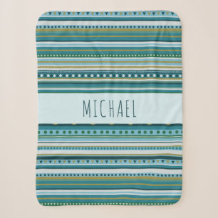 Monogram Tribal Teal Blue Stripes Sherpa Blanket