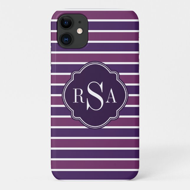 Monogram Trio Royal Purple Stripes Pattern Case-Mate iPhone Case (Back)