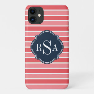 Monogram Trio Watermelon Pink Stripes Pattern Case-Mate iPhone Case