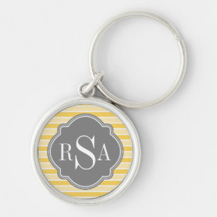 Monogram Trio Yellow Stripes Pattern Key Ring