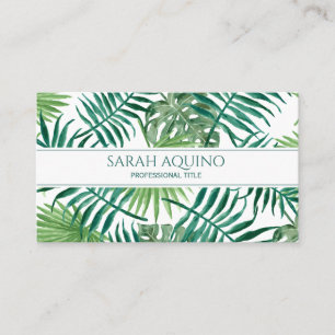 Monogram Tropical Banana Palm Leaves Botanical Business Card