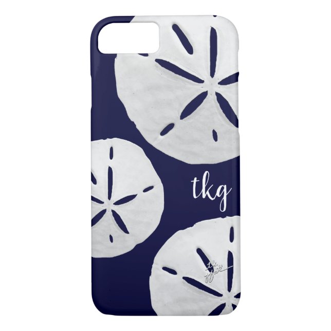 Monogram Tropical Beach Navy White Sand Dollars Case-Mate iPhone Case (Back)