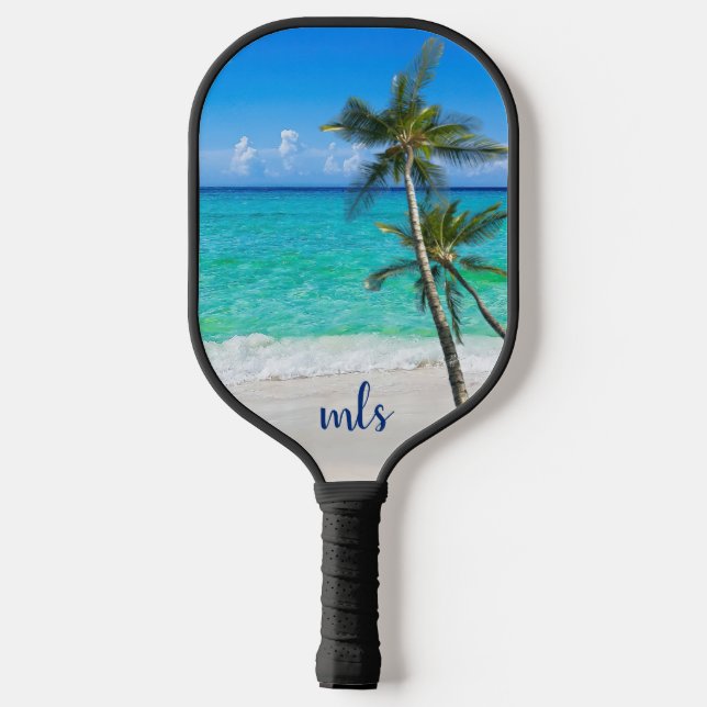 Monogram Tropical Beach Palm Trees Pickleball Paddle (Back)