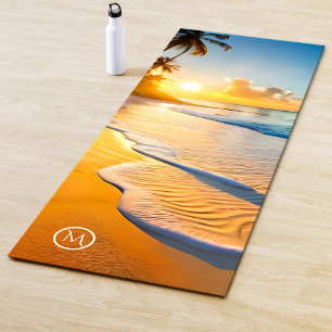 Monogram Tropical Beach Waves Sunset Yoga Mat