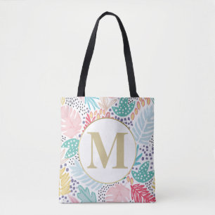 Monogram Tropical Colourful Collage Tote Bag