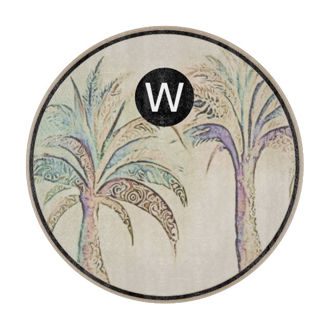 Monogram Tropical Glass Cutting Board (Front)