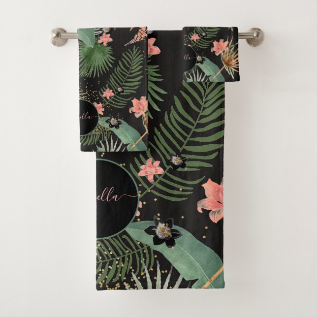 Monogram Tropical Leaves  Bath Towel Set (Insitu)