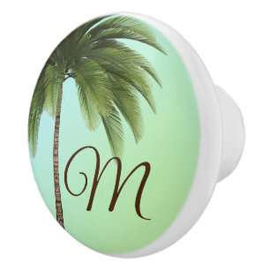 Monogram Tropical Palm Elegant Stylish Green Ceramic Knob