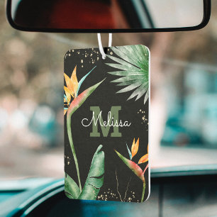 Monogram Tropical Palm Foliage Gold Black Script Car Air Freshener
