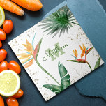 Monogram Tropical Palm Foliage Script Gold White<br><div class="desc">Bring a bit of elegant tropical hospitality to your home all year long whenever you use this chic, modern custom monogram ceramic tile. Stunning, sophisticated, colourful, tropical watercolor birds of paradise flowers, faux gold glitter, and personalised calligraphy script with a bold monogram initial, overlay a chic, airy white background. Personalise...</div>